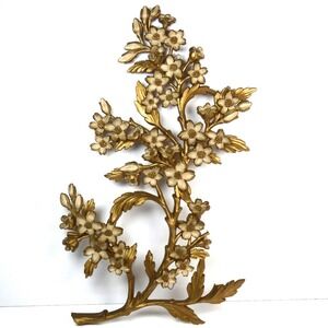 Syroco 1966 MCM Dogwood Floral Wall Decor Art Gold 13X20" USA 7033 Vintage